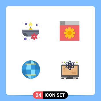 conjunto de 4 paquetes de iconos planos comerciales para elementos de diseño vectorial editables del monitor de configuración de flores aromáticas web vector