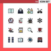 Pictogram Set of 16 Simple Flat Color Filled Lines of shopping measuring toy energy construction and tools Editable Creative Vector Design Elements
