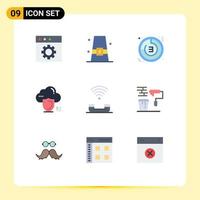 Set of 9 Modern UI Icons Symbols Signs for protection shield countdown secure stopwatch Editable Vector Design Elements