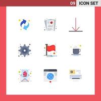 9 User Interface Flat Color Pack of modern Signs and Symbols of cup notification arrow flag settings Editable Vector Design Elements