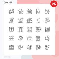 Group of 25 Modern Lines Set for water gun drum smartphone analytics Editable Vector Design Elements