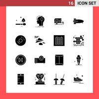 16 Icon Pack Solid Style Glyph Symbols on White Background Simple Signs for general designing Creative Black Icon vector background