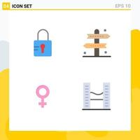 Pictogram Set of 4 Simple Flat Icons of lock symbol activities game buildings Editable Vector Design Elements