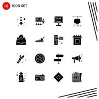 16 Universal Solid Glyphs Set for Web and Mobile Applications light chandelier people application design Editable Vector Design Elements