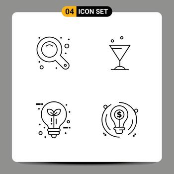 Set of 4 Modern UI Icons Symbols Signs for maximize electricity zoom tool water light Editable Vector Design Elements