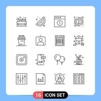 Modern Set of 16 Outlines Pictograph of trash equipment app bin information Editable Vector Design Elements