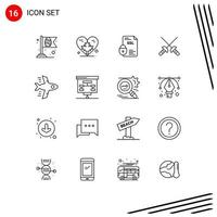 16 Universal Outline Signs Symbols of airplane sabre leaf fencing security Editable Vector Design Elements