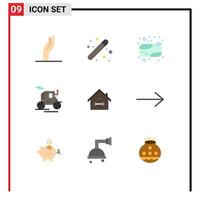 Pictogram Set of 9 Simple Flat Colors of construction home soap transport horse drawn vehicle Editable Vector Design Elements