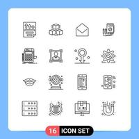 Modern Set of 16 Outlines and symbols such as tester watt shepping amper open Editable Vector Design Elements