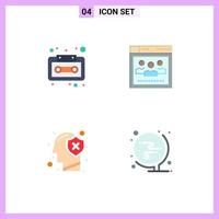 Editable Vector Line Pack of 4 Simple Flat Icons of audio head tape web protect Editable Vector Design Elements