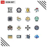 16 Thematic Vector Flat Color Filled Lines and Editable Symbols of cpu chip search up arrow Editable Creative Vector Design Elements