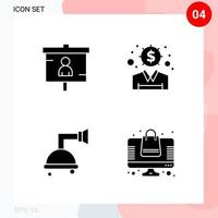 Vector Pack of 4 Icons in Solid Style Creative Glyph Pack isolated on White Background for Web and Mobile Creative Black Icon vector background