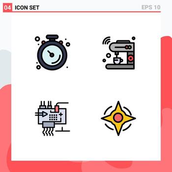 4 Universal Filledline Flat Color Signs Symbols of clock assemble stopwatch iot electronics Editable Vector Design Elements