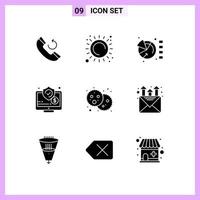 9 User Interface Solid Glyph Pack of modern Signs and Symbols of food security graph screen monitor Editable Vector Design Elements