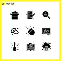 9 conjunto de iconos símbolos sólidos simples signo de glifo sobre fondo blanco para aplicaciones móviles de diseño de sitios web y medios impresos fondo de vector de icono negro creativo