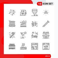 Creative Set of 16 Universal Outline Icons isolated on White Background Creative Black Icon vector background