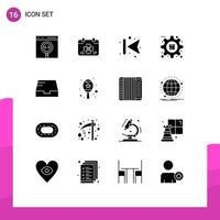 Universal Icon Symbols Group of 16 Modern Solid Glyphs of preferences optimization leaf gear back Editable Vector Design Elements