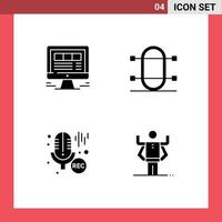 Set of 4 Modern UI Icons Symbols Signs for browser sport internet game microphone Editable Vector Design Elements