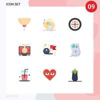 paquete de 9 signos y símbolos de colores planos modernos para medios de impresión web, como la medición de la educación del monitor, el aprendizaje electrónico, los elementos de diseño de vectores editables de vacaciones