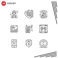 User Interface Pack of 9 Basic Outlines of market business phone newspaper list Editable Vector Design Elements