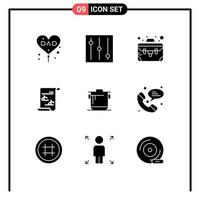 Solid Glyph Pack of 9 Universal Symbols of web rice suitcase kitchen playlist Editable Vector Design Elements