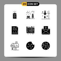 9 Thematic Vector Solid Glyphs and Editable Symbols of graph document laboratory chart science lab Editable Vector Design Elements