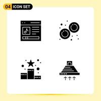 Modern Set of 4 Solid Glyphs Pictograph of communication achievement music lab position star Editable Vector Design Elements