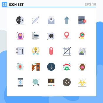 User Interface Pack of 25 Basic Flat Colors of arrow threat bread rolling pin spam email Editable Vector Design Elements