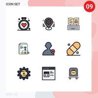 paquete de interfaz de usuario de 9 colores planos básicos de línea de llenado del gráfico de configuración de eliminación de factura elementos de diseño vectorial editables de facebook vector