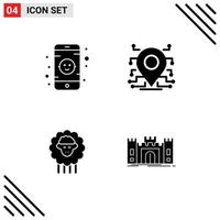 Editable Vector Line Pack of 4 Simple Solid Glyphs of baby sheep location security castle Editable Vector Design Elements