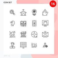 16 Universal Outlines Set for Web and Mobile Applications brian mental chang innovation stop gesture Editable Vector Design Elements