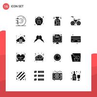 User Interface Pack of 16 Basic Solid Glyphs of transport bicycle vegetable valentine cookies Editable Vector Design Elements