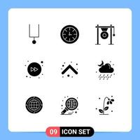 Universal Icon Symbols Group of 9 Modern Solid Glyphs of up arrow gong right arrow Editable Vector Design Elements