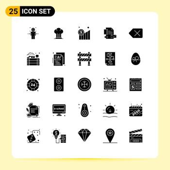 Set of 25 Vector Solid Glyphs on Grid for company brand hat branding graph Editable Vector Design Elements