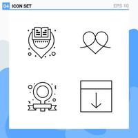 Modern 4 Line style icons Outline Symbols for general use Creative Line Icon Sign Isolated on White Background 4 Icons Pack Creative Black Icon vector background