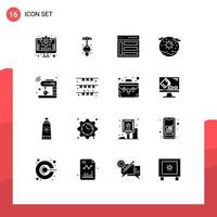 Group of 16 Solid Glyphs Signs and Symbols for coffee planet interface international earth Editable Vector Design Elements