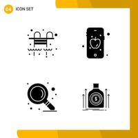 4 Icon Set Solid Style Icon Pack Glyph Symbols isolated on White Backgound for Responsive Website Designing Creative Black Icon vector background