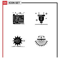 Group of 4 Solid Glyphs Signs and Symbols for blueprint performance sketch power work Editable Vector Design Elements