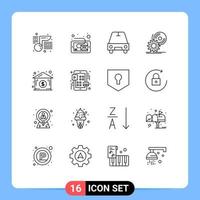 Set of 16 Vector Outlines on Grid for house dvd car software disc Editable Vector Design Elements