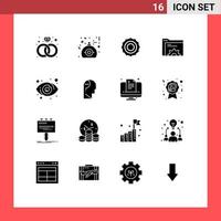 Pack of 16 Modern Solid Glyphs Signs and Symbols for Web Print Media such as view target blades eye folder Editable Vector Design Elements