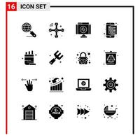 16 General Icons for website design print and mobile apps 16 Glyph Symbols Signs Isolated on White Background 16 Icon Pack Creative Black Icon vector background