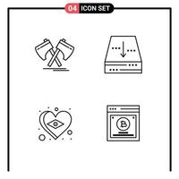 Set of 4 Modern UI Icons Symbols Signs for axe brazil cutter box heart Editable Vector Design Elements