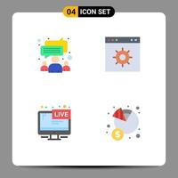 Set of 4 Modern UI Icons Symbols Signs for chat screen team webpage live Editable Vector Design Elements