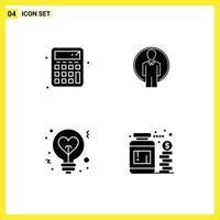 Universal Icon Symbols Group of 4 Modern Solid Glyphs of back to school heart user image idea Editable Vector Design Elements