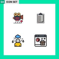 Set of 4 Modern UI Icons Symbols Signs for camera man love report card rainy Editable Vector Design Elements