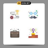 Set of 4 Commercial Flat Icons pack for achievement bag path carnival travel Editable Vector Design Elements