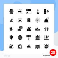 Group of 25 Modern Solid Glyphs Set for table cell system torch light Editable Vector Design Elements