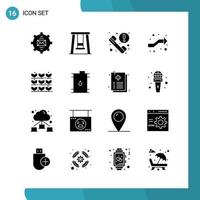 Vector Pack of 16 Glyph Symbols Solid Style Icon Set on White Background for Web and Mobile Creative Black Icon vector background