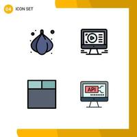 4 Thematic Vector Filledline Flat Colors and Editable Symbols of food computer monitor design coding Editable Vector Design Elements