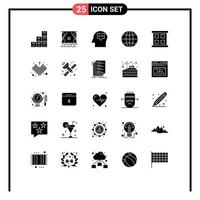 Set of 25 Modern UI Icons Symbols Signs for competition window head frame globe Editable Vector Design Elements